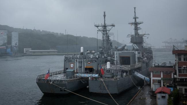 Taiwanese warships anchored in Keelung on Saturday as President Tsai Ing-wen returned from the US after meeting Republican House speaker Kevin McCarthy. Picture: Getty