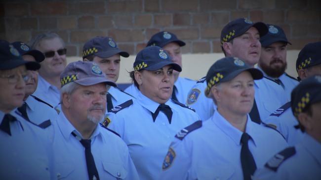 Corrective Services NSW staff at Grafton Correctional Centre take part in a flag-lowering ceremony for the last time on Friday, 17th July, 2020 before the historic site before it officially closed on August 5.