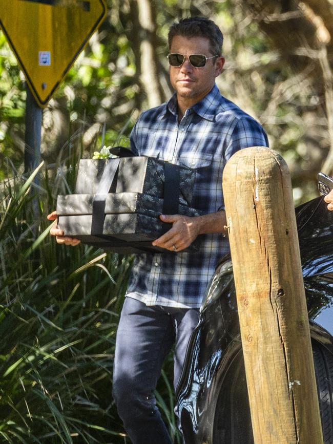 Matt Damon with some birthday gifts. Photo: Brendan Beirne/Media Mode