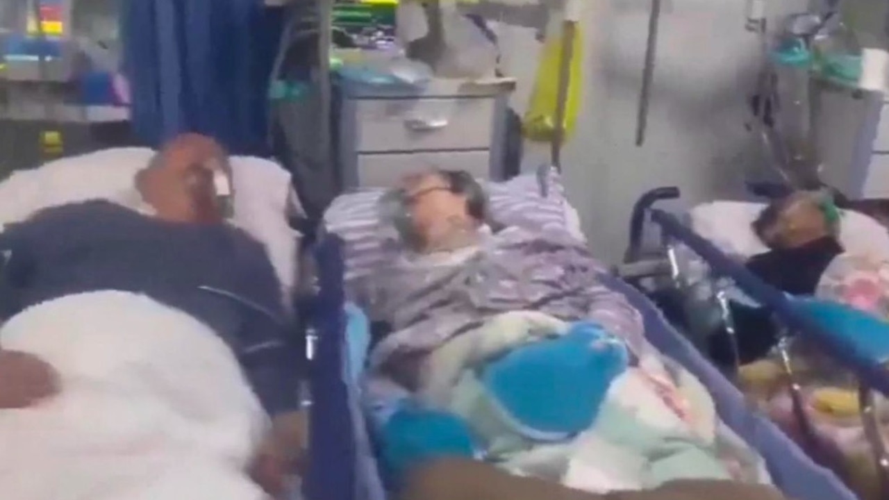 Disturbing video has emerged showing a hospital ward and room inundated with Covid-19 patients in China. Picture: Twitter