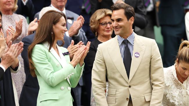 Former Wimbledon champion Roger Federer is honoured in the Royal Box. Picture: Getty Images.