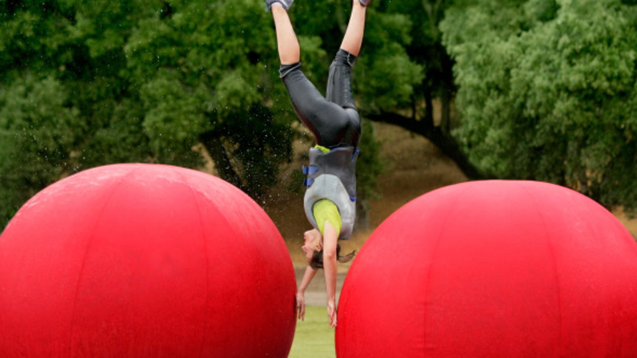 A contestant competes on the reboot of Wipeout. Photo: Jeff Samaripa, New York Post.