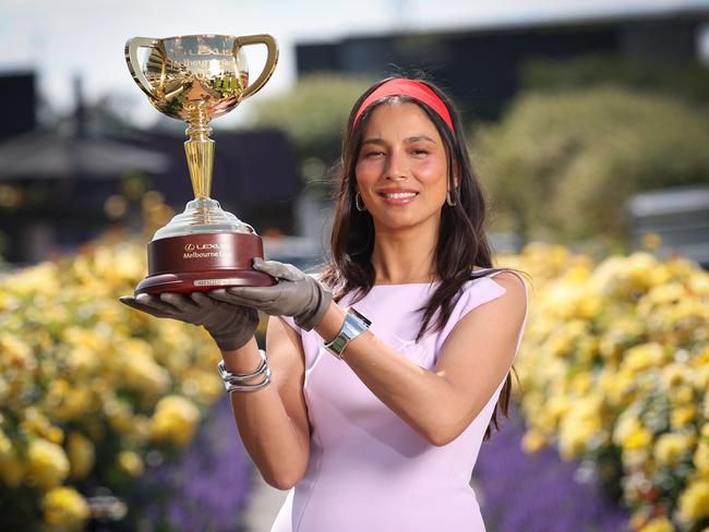 Jess Gomes dressed in Toni Maticevski with the Lexus Melbourne Cup.  Picture: David Caird