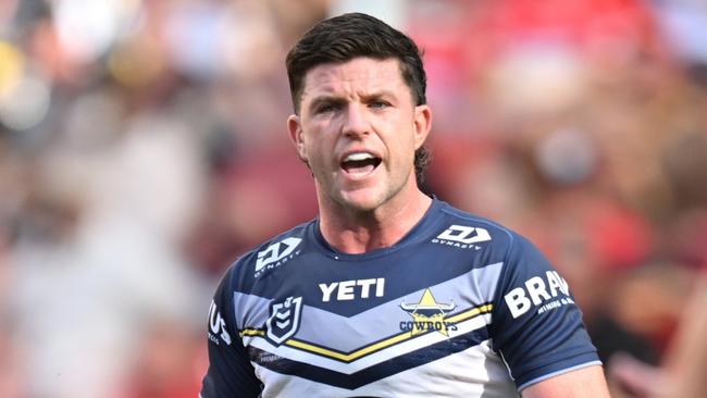 Chad Townsend of the Cowboys looks on during North Queensland's Round 1, 2024 clash with the Dolphins on Suncorp Stadium. Picture: Scott Davis / NRL Imagery