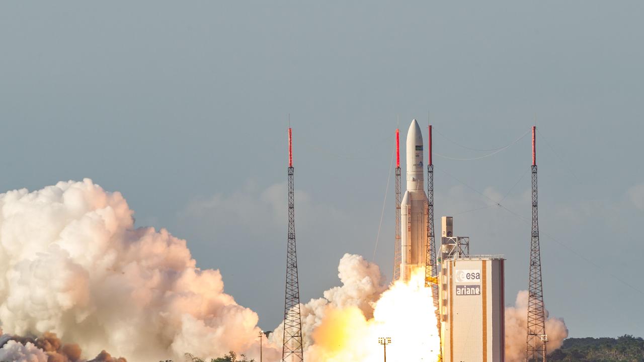 The Ariane 5 rocket lifts off, carrying NBN’s Sky Muster satellite. Picture: AFP