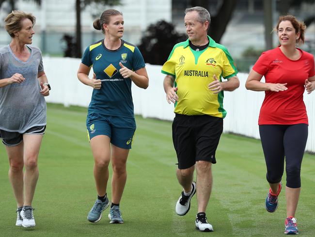 Bill Shorten attends Allan Border Field in Albion, Brisbane, where he announced a Shorten Labor Government will invest $7 million in Cricket Australia towards the creation of a National Cricket Campus. Picture: Liam Kidston