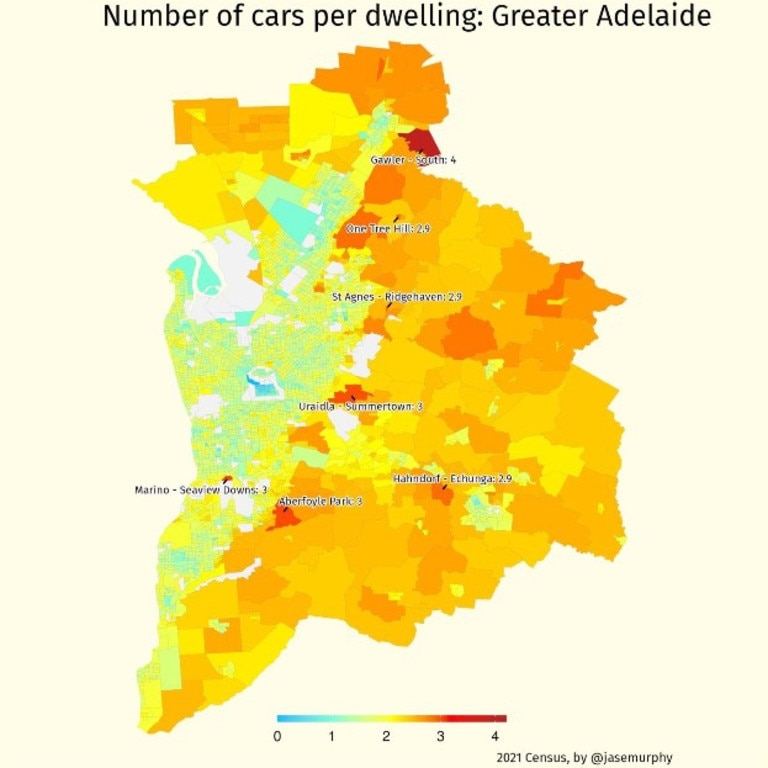 Greater Adelaide cars per dwelling.