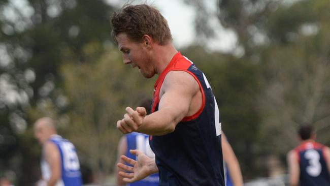 EFL Division 1 football: East Ringwood v Montrose at East Ringwood Reserve. Montrose player Sam Gibson made a successful comeback after treatment for leukaemia with the demons getting up for an emotional win. Picture:AAP/ Chris Eastman