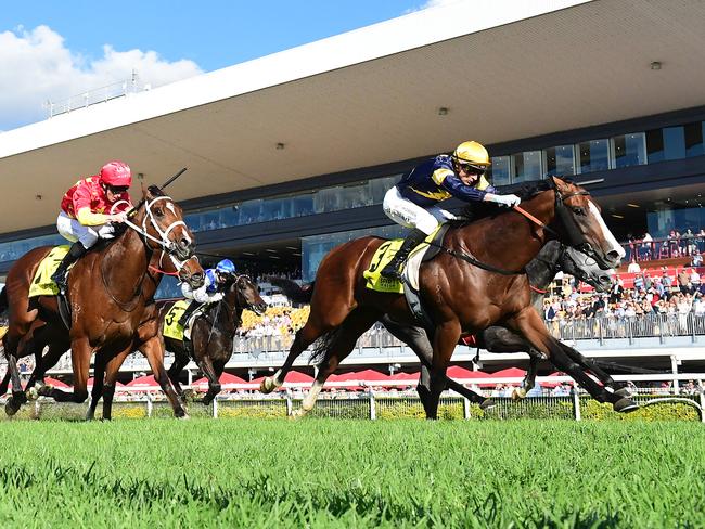 Bittercreek storms into Group 1 JJ Atkins contention with victory in the Spirit of Boom at Doomben. Picture: Grant Peters / Trackside Photography