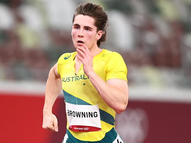 TOKYO, JAPAN - AUGUST 01: Rohan Browning of Team Australia competes in the Men's 100m Semi-Final on day nine of the Tokyo 2020 Olympic Games at Olympic Stadium on August 01, 2021 in Tokyo, Japan. (Photo by Matthias Hangst/Getty Images)