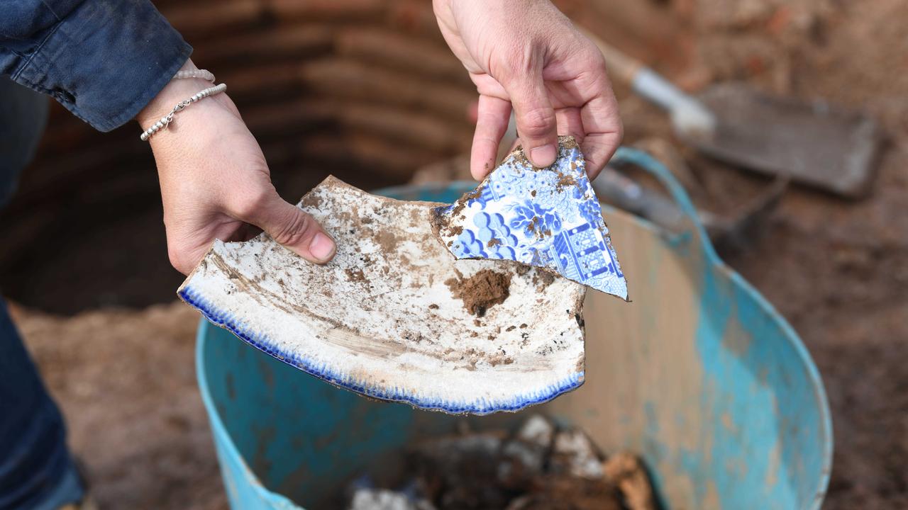 Shards of artefacts found in Col Light’s garden. Picture: Naomi Jellicoe