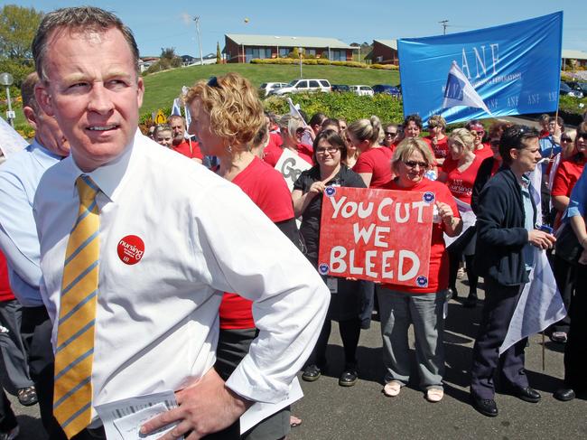 ANF (Australian Nursing Federation) rally at the North West Regional Hospital (NWRH) at Burnie, against state government health funding cuts, Tasmanian Leader of the Opposition Will Hodgman
