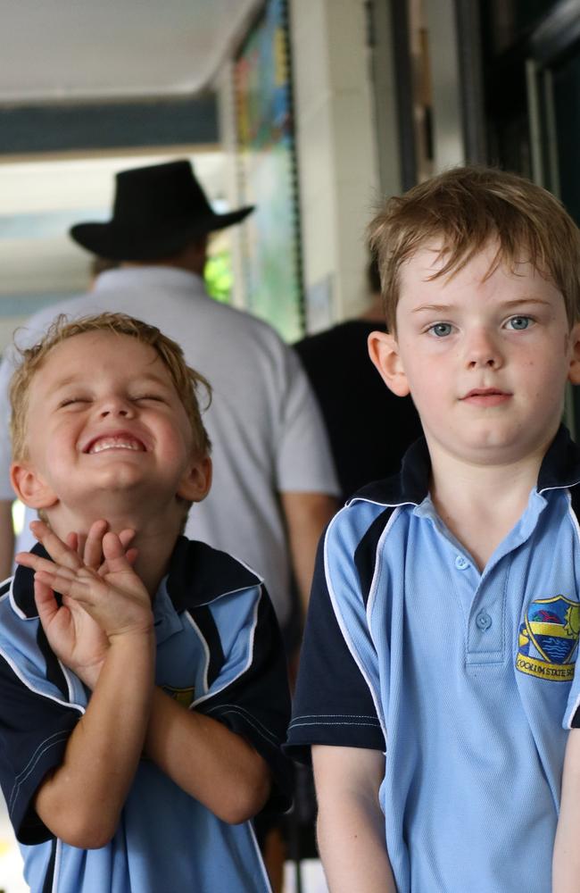 Max Payne and Isaac McGuinness on their first day of prep, January 22, at Coolum State School in Coolum Beach. Picture: Letea Cavander