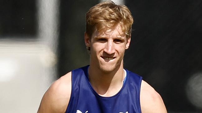 MELBOURNE, AUSTRALIA - NOVEMBER 13: Dylan Stephens of the Kangaroos in action during the North Melbourne Kangaroos training session at Arden Street on November 13, 2023 in Melbourne, Australia. (Photo by Michael Willson/AFL Photos via Getty Images)