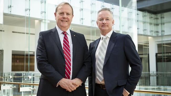 Nine CEO Hugh Marks and Chairman Peter Costello at the Nine AGM in Sydney. Picture: John Feder/The Australian.