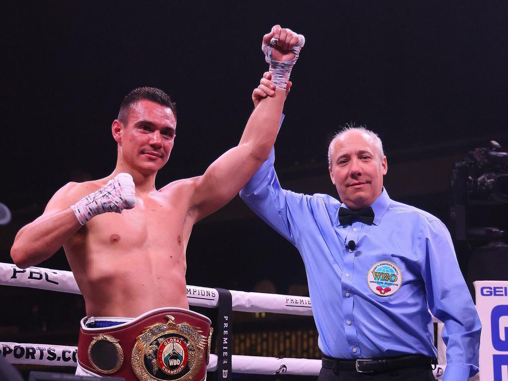 Tim Tszyu stands proud after defeating Terrell Gausha in 2022. Picture: Getty