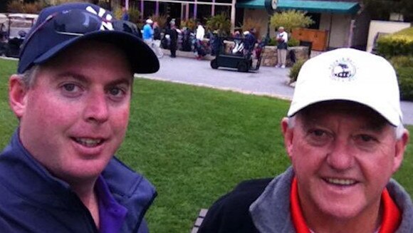 Brad Gaddes with his Dad ‘Kenny G’ at the world famous Pebble Beach Golf Course in California. Picture: SUPPLIED