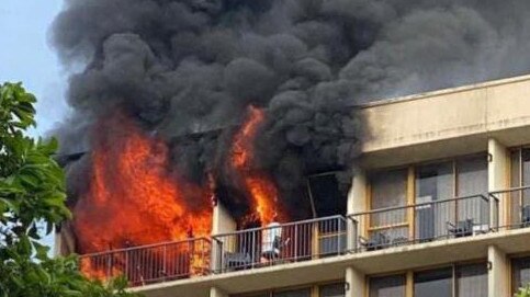 Fire engulfs the Pacific Hotel in the Cairns CBD. Picture: 10 News