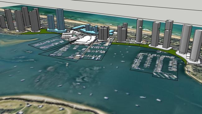 Artist impression of 20 high-rises of around 50 storeys in height needed to recoup the cost of building the bridge-tunnel to The Spit and ASF project.