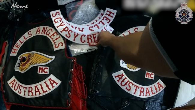 Hells Angels branded vests, patches and clothing were located. Image: Qld Police