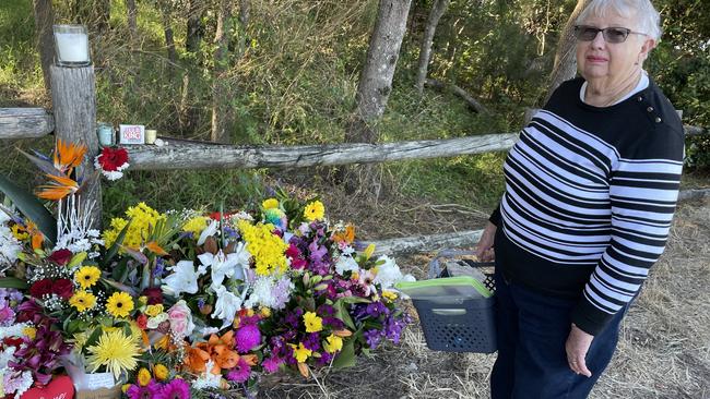 Coffs resident Noreen Savige at the tribute site. Picture: Janine Watson/Coffs Coast Advocate