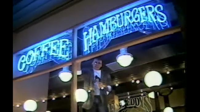 Ollie Martin appeared in the window of Fast Eddy’s burger shop during the video.