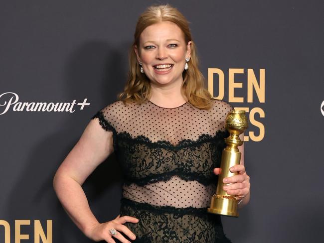 BEVERLY HILLS, CALIFORNIA - JANUARY 07: Sarah Snook, winner of the Best Performance by an Actress in a Television Series, Drama award for "Succession" poses in the press room during the 81st Annual Golden Globe Awards at The Beverly Hilton on January 07, 2024 in Beverly Hills, California. (Photo by Amy Sussman/Getty Images)