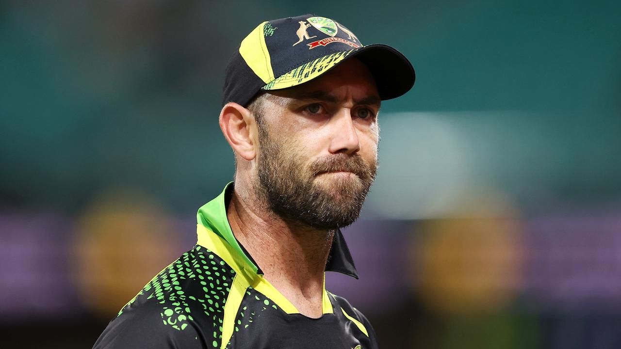 SYDNEY, AUSTRALIA - FEBRUARY 11: Glenn Maxwell of Australia reacts to someone in the crowd during game one in the T20 International series between Australia and Sri Lanka at Sydney Cricket Ground on February 11, 2022 in Sydney, Australia. (Photo by Mark Kolbe/Getty Images)