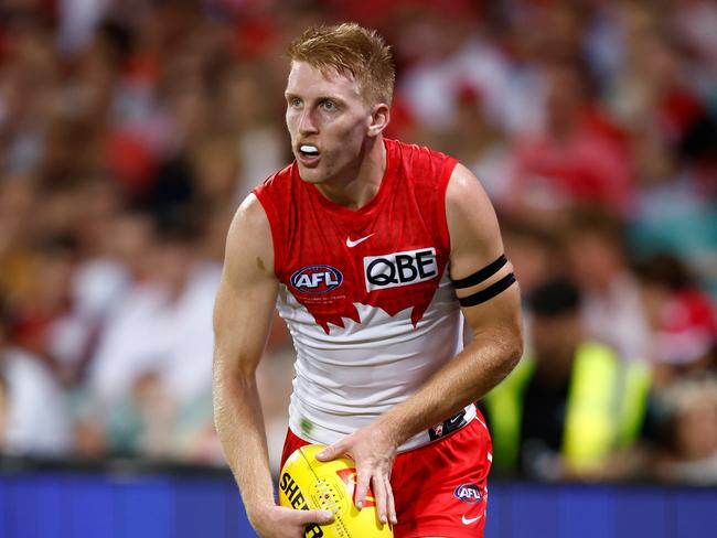 Roberts impressed in his first chance to play in defence in the AFL. Picture: Michael Willson/AFL Photos via Getty Images