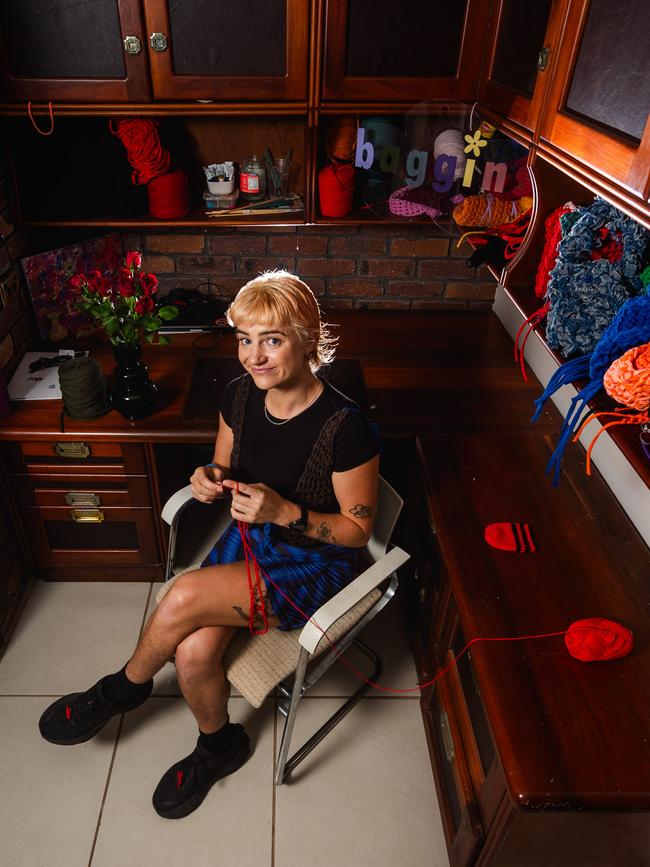 Billie Barton runs a small business crocheting bags. Picture: Pema Tamang Pakhrin