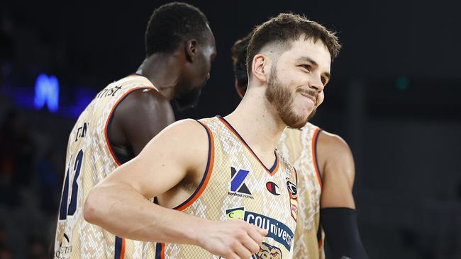 MELBOURNE, AUSTRALIA – OCTOBER 20: Ben Ayre of the Taipans celebrates winning the round four NBL match between Melbourne United and Cairns Taipans at John Cain Arena, on October 20, 2022, in Melbourne, Australia. (Photo by Daniel Pockett/Getty Images)