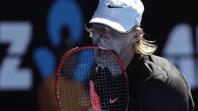 Denis Shapovalov came so close to a boilover against Jo-Wilfried Tsonga. Picture: AP