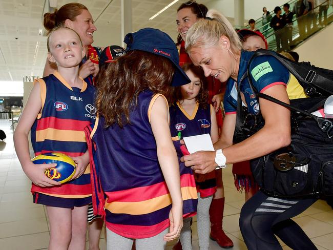 26/3/17. Crows AWFL women return to Adelaide after Saturday's Grand Final win on the Gold Coast. Erin Phillips Pic: Keryn Stevens