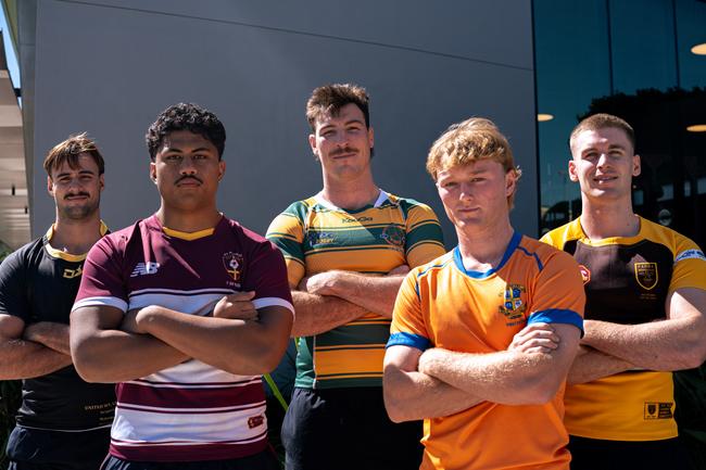 Some of the AIC competition's finest products, including John Bryant (St Laurence's), Ryan Smith (St Patrick's), Will McCulloch (Padua), Vaiuta Latu (St Peters) and Tom Howard (Ashgrove). Picture: Erick Lucero/QRU Media.