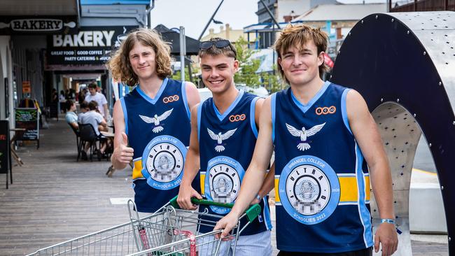 Immanuel College students wearing their controversial shirts on day 2 of schoolies at Victor Harbor. Picture: Tom Huntley