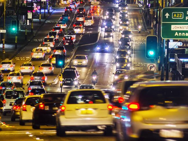 Parramatta Rd, in Sydney’s inner west, at nightfall.