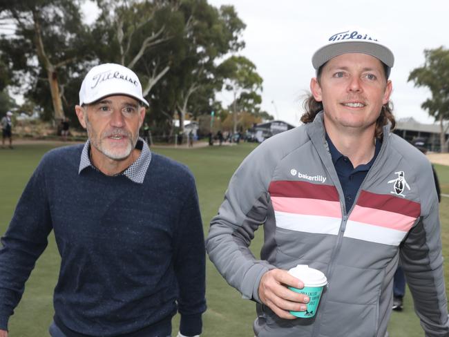 LIV Golf at Grange Golf Course -  Advertiser competition winner Pieter de Wit (L) teamed up with pro golfer Cameron Smith for nine holes. 20 April 2023. Picture Dean Martin