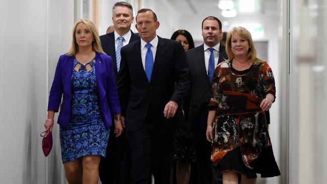 Prime minister Tony Abbott arrives for the leadership ballot, September 14, 2015. Picture: AAP