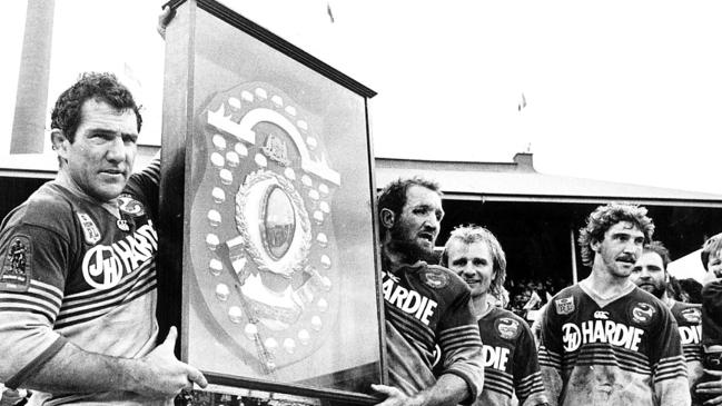 Michael Cronin, Ray Price, Peter Sterling and Brett Kenny after the 1986 grand final. Picture: Peter Kurnik