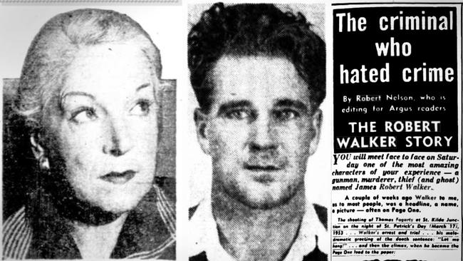 Rita Walker, estranged wife of gangster James Robert Walker, and Tom ‘Slasher’ Fogarty, shot dead by Walker. And (right) a newspaper article about Walker’s writings. Pictures: Trove