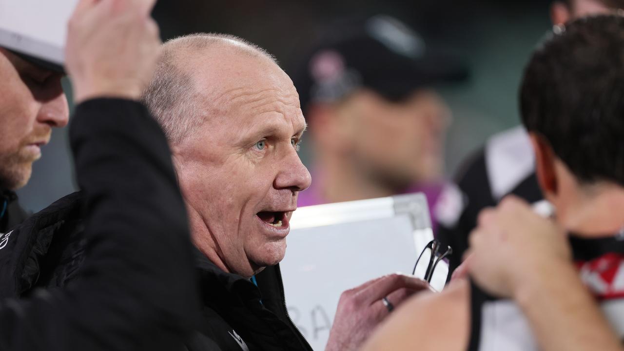 ADELAIDE, AUSTRALIA – JULY 20: Ken Hinkley, Senior Coach of the Power during the 2024 AFL Round 19 match between the Port Adelaide Power and the Richmond Tigers at Adelaide Oval on July 20, 2024 in Adelaide, Australia. (Photo by James Elsby/AFL Photos via Getty Images)