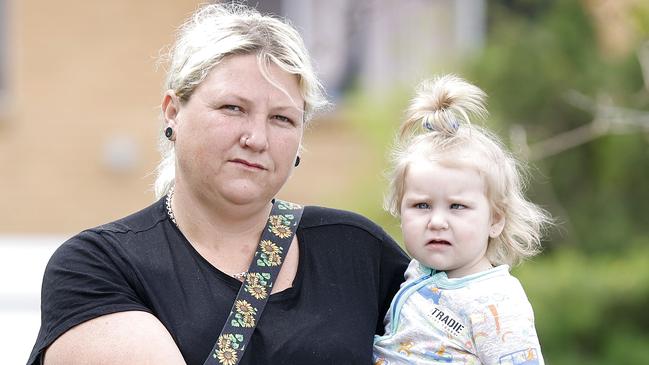 Abagail Sleaman with Aba Bell, 1yr, is currently living in temporary housing in Brisbane, 9th October 2024.  (Image/Josh Woning)