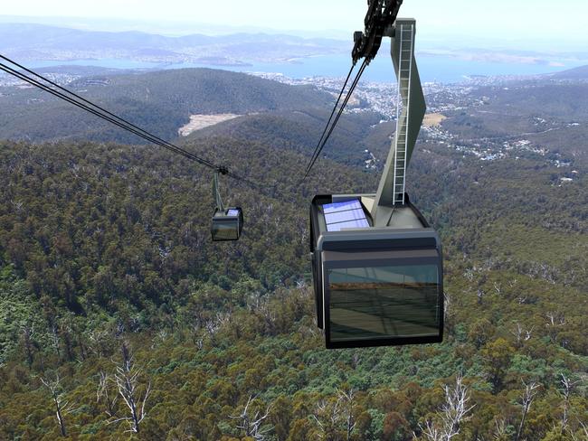 An artist’s impression of the MWCC’s proposed cable car on Mt Wellington/kunanyi.