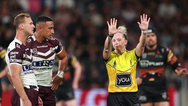 The Bunker went back several plays to have Siosiua Taukeiaho sent to the sin bin. Picture: Cameron Spencer/Getty Images
