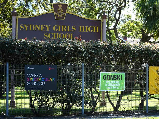 A sign outside Sydney Girls High School shows the school supports maintaining the Gonski reforms. Picture: Britta Campion/The Australian