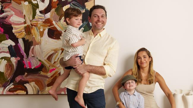 REAL ESTATE: Adam Graham with his family at their home in New Farm. Photo: Jeff Camden.