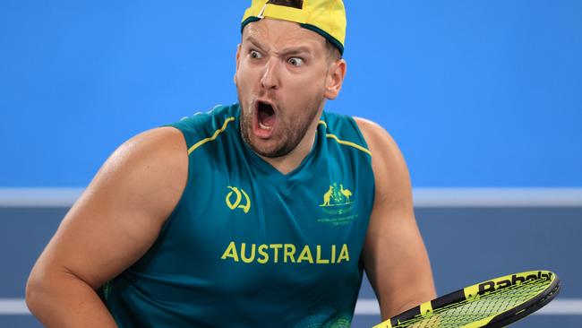 The passion of Dylan Alcott shows during his quad singles gold medal match win over Sam Schroder at the Tokyo Paralympic Games. Picture: Getty Images