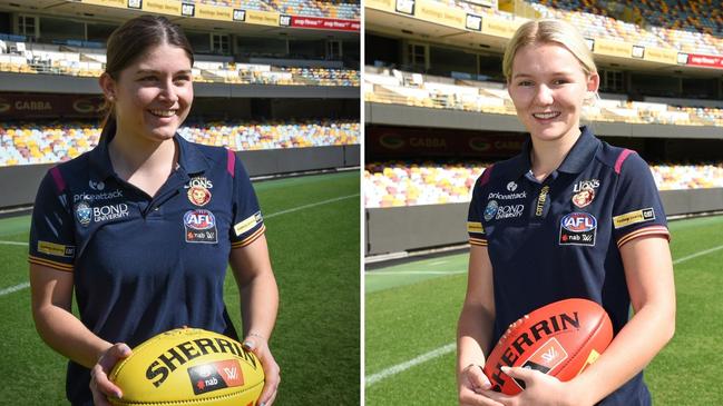 Sunshine Coast players Maggie Harmer and Bella Smith have been drafted to the Brisbane Lions in the AFLW compeititon. Picture: Deion Menzies