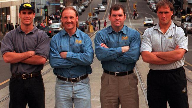 The famous photo of the Big Four — Wayne Carey, Gary Ablett, Jason Dunstall and Tony Lockett.