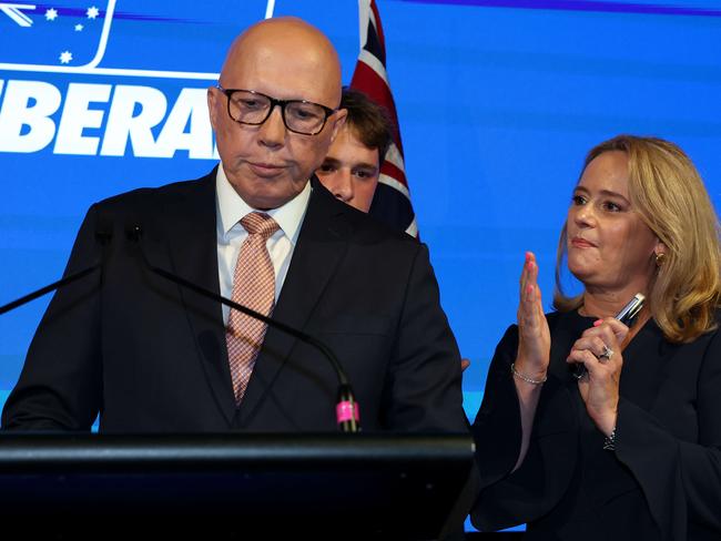 Peter Dutton and wife Kirrilly and kids at the official function where he conceded defeat. Picture: Adam Head / NewsWire